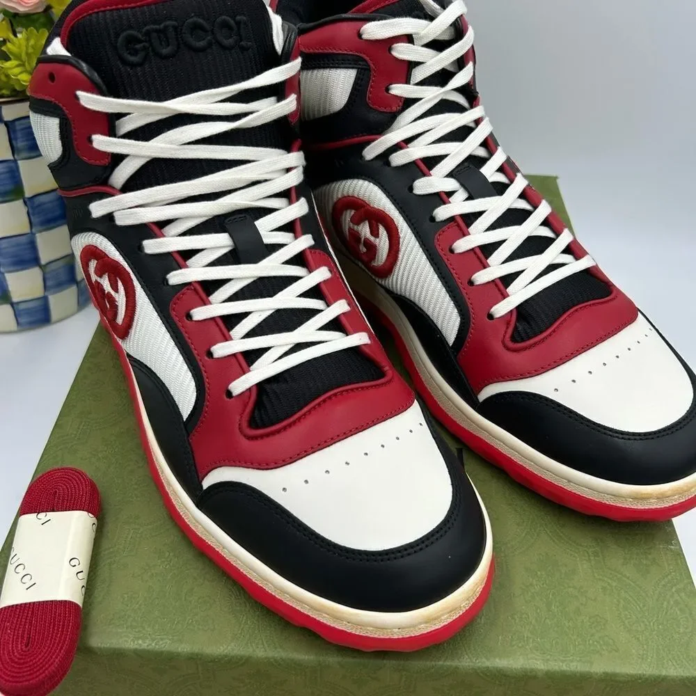 Men’s Gucci MAC 80 high top Leather sneakers Size 12 made in Italy - Picture 3 of 9